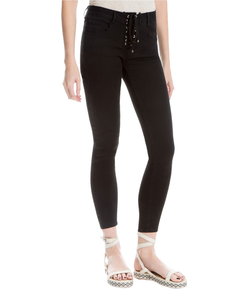 Max Studio London Womens Lace Up Straight Leg Regular Cropped Jeans in Black
