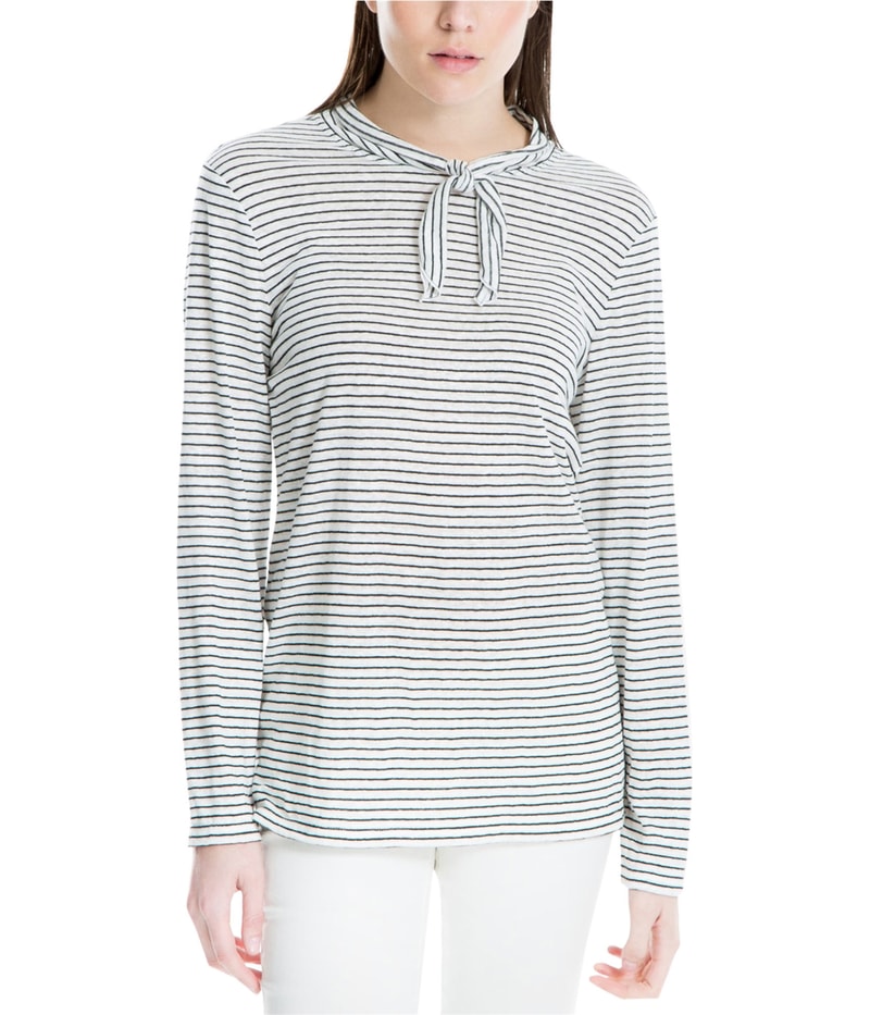 Max Studio London Womens Striped Tie Neck Shell Blouse in White