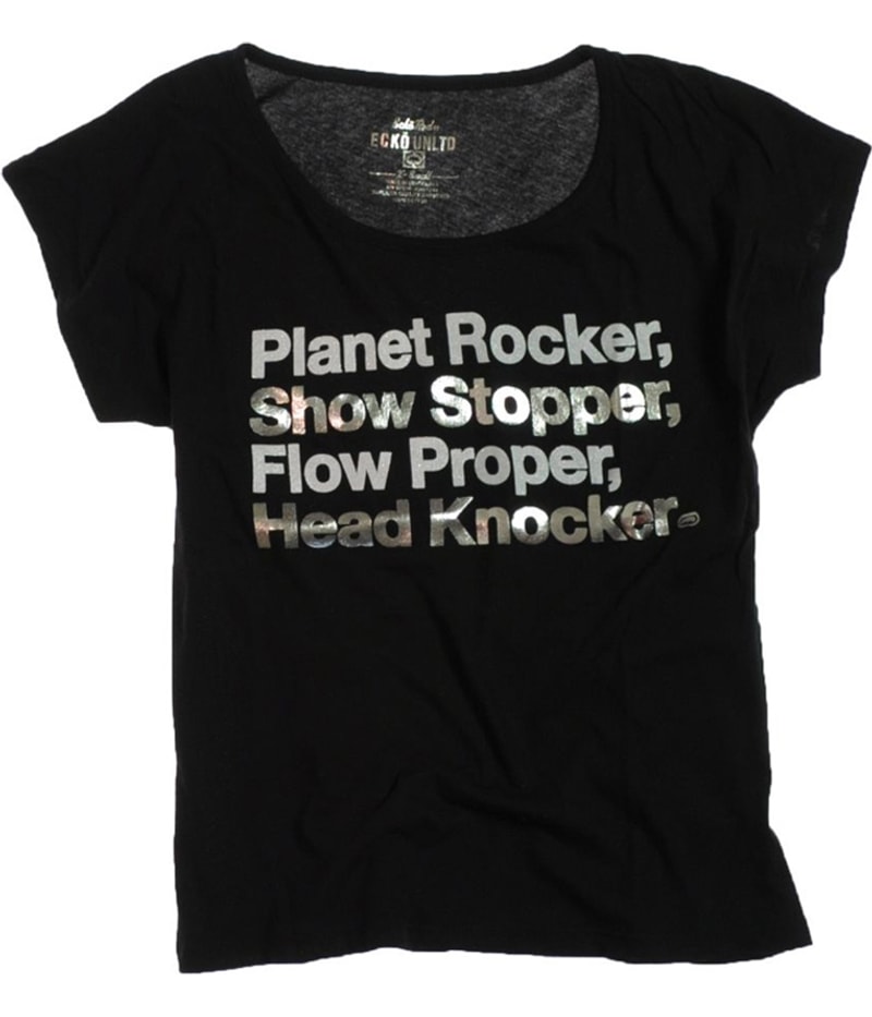 Ecko Unltd. Womens Lyric Open Neck Graphic T-Shirt in Black
