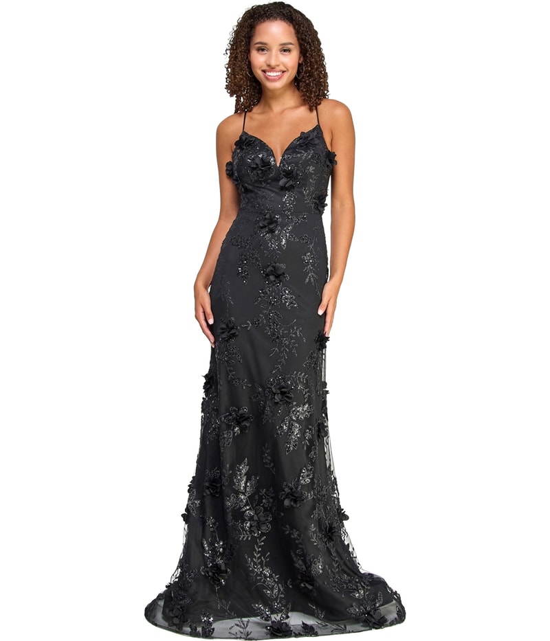 Say Yes to the Prom Womens Crystal Gown Dress in Black