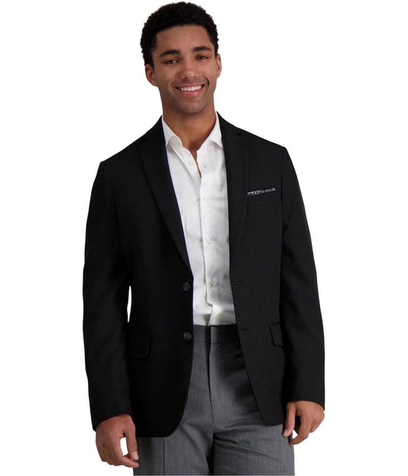 Haggar Mens Premium Stretch Two Button Blazer Jacket in Black
