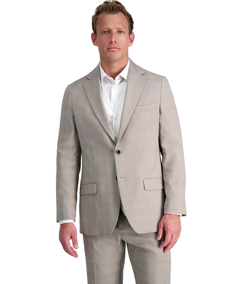 Haggar Mens Plaid Two Button Blazer Jacket in Camel