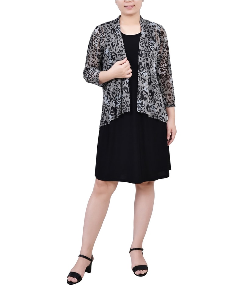 NY Collection Womens printed mesh Cardigan Sweater