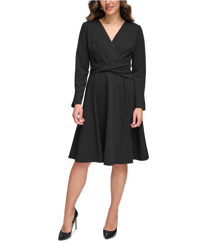 Tommy Hilfiger Womens Faux Wrap Fit & Flare Dress in Black