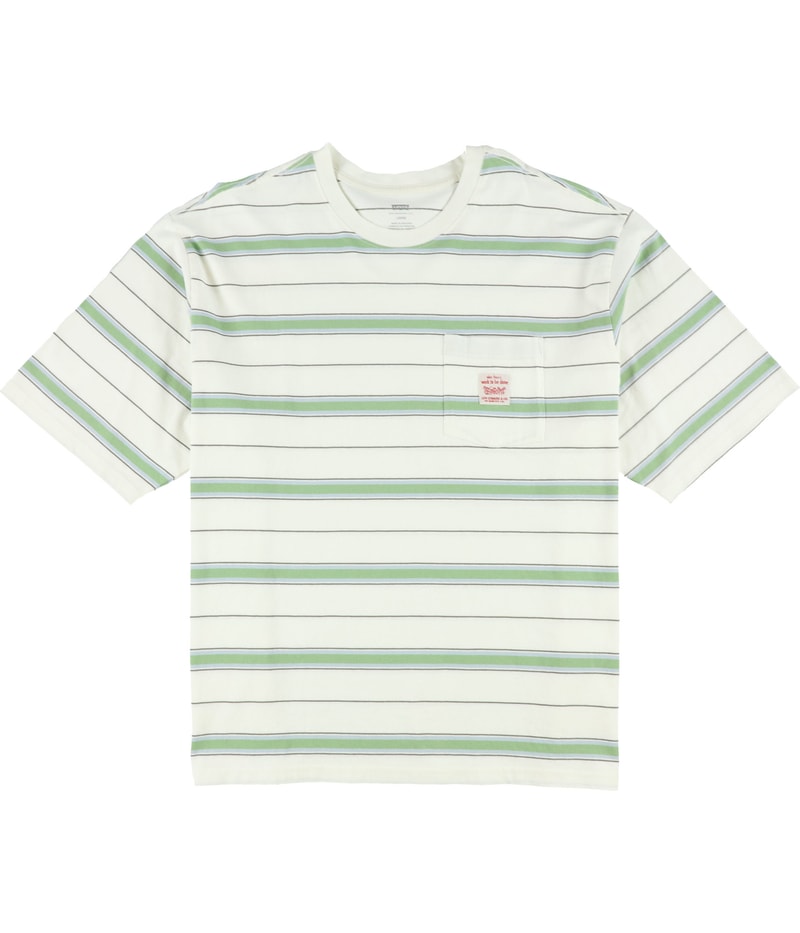 Levi’s Mens Workwear Relaxed-Fit Stripe Embellished T-Shirt in Beige and White