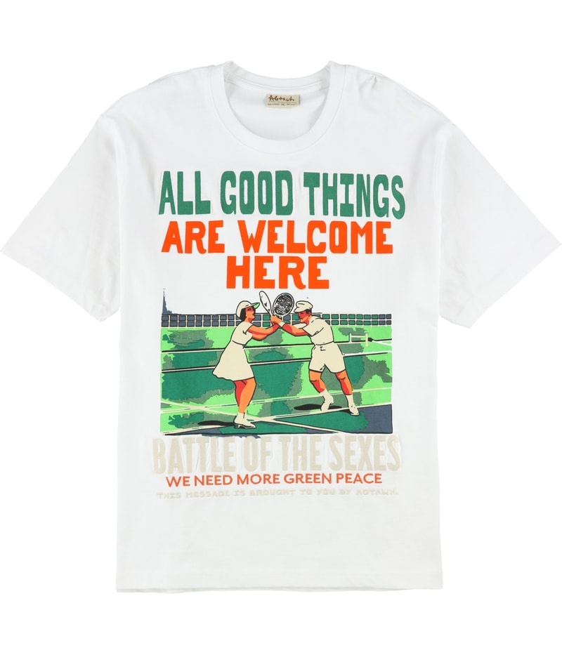 AGtawh Mens All Good Things Are Welcome Here Graphic T-Shirt in White