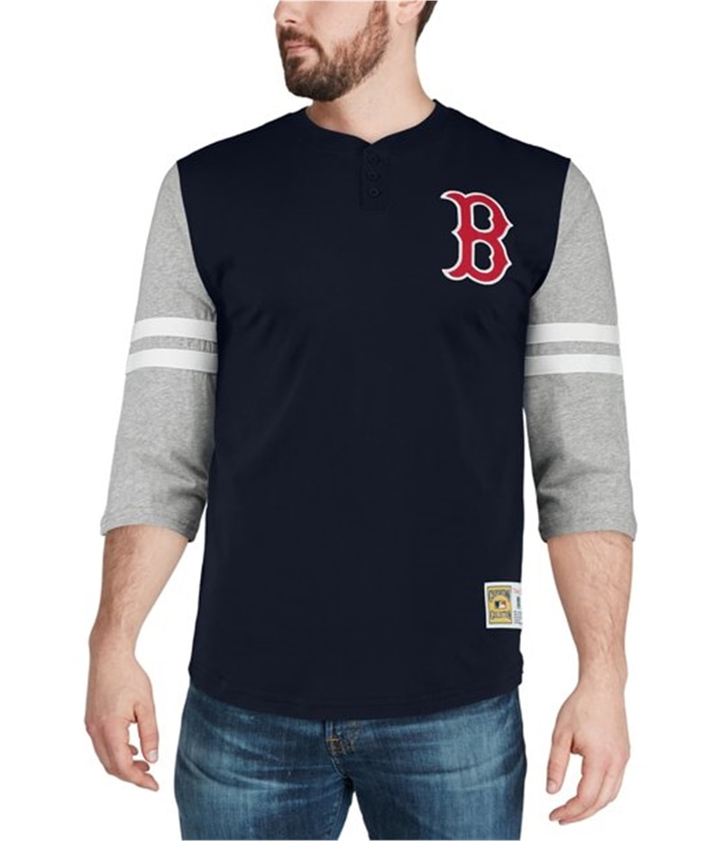 Mitchell & Ness Mens Boston Red Sox Henley Shirt in Blue