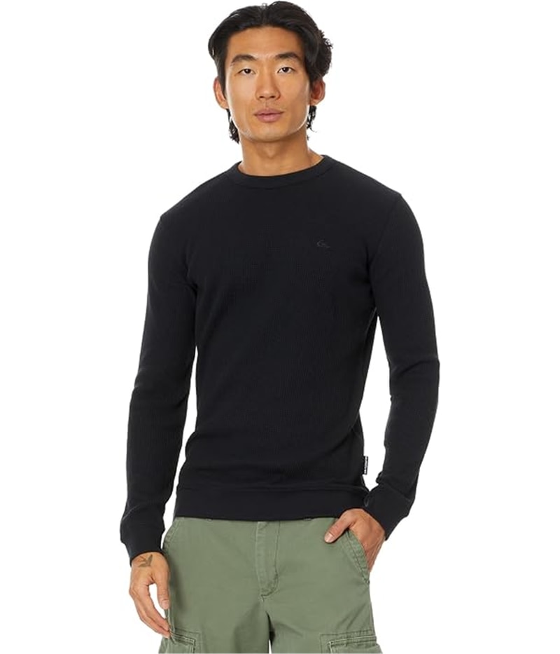 Quiksilver Mens Flanders Waffle Crew Thermal Sweater in Black