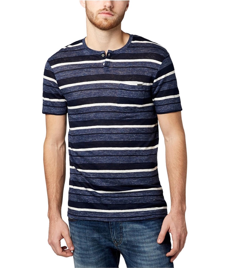 Buffalo David Bitton Mens Linen Kaleef Henley Shirt in Navy
