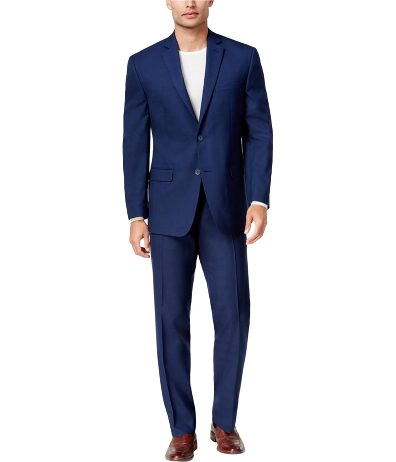 Marc New York Mens Tonal Plaid Two Button Formal Suit in Blue