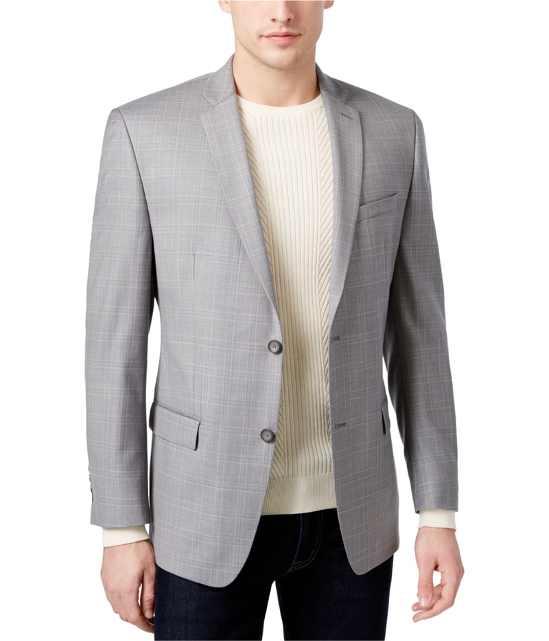 Marc New York Mens Windowpane Two Button Blazer Jacket in Light Gray