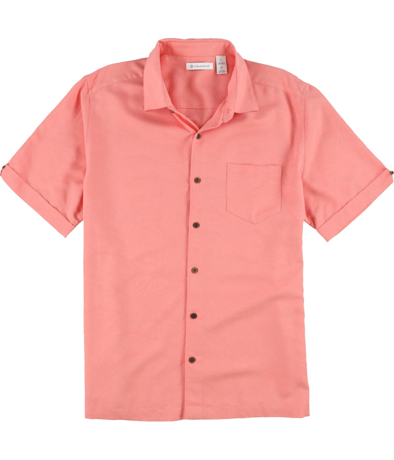CubAvera Mens Palm Print Button Up Shirt in Light Pink