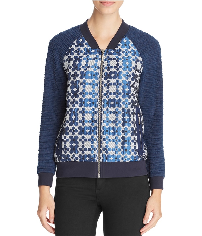 Finity Womens Floral Bomber Jacket in Blue