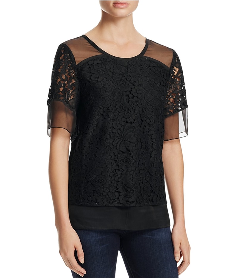 Finity Womens Sheer Lace Shell Blouse in Black