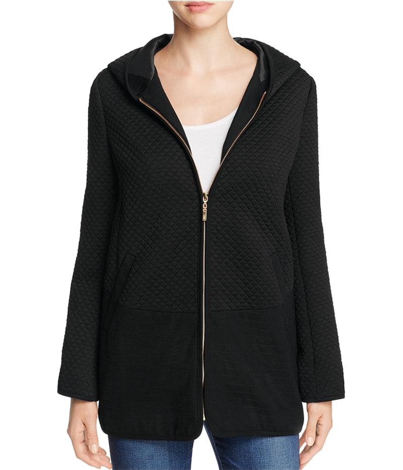 Finity Womens Quilted Sparkle Hoodie Sweatshirt in Black