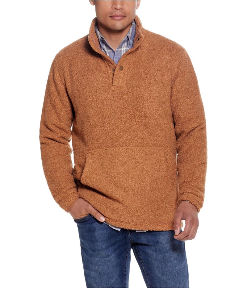 Weatherproof Mens Vintage Teddy Sherpa Quarter Snap Fleece Jacket in Beige
