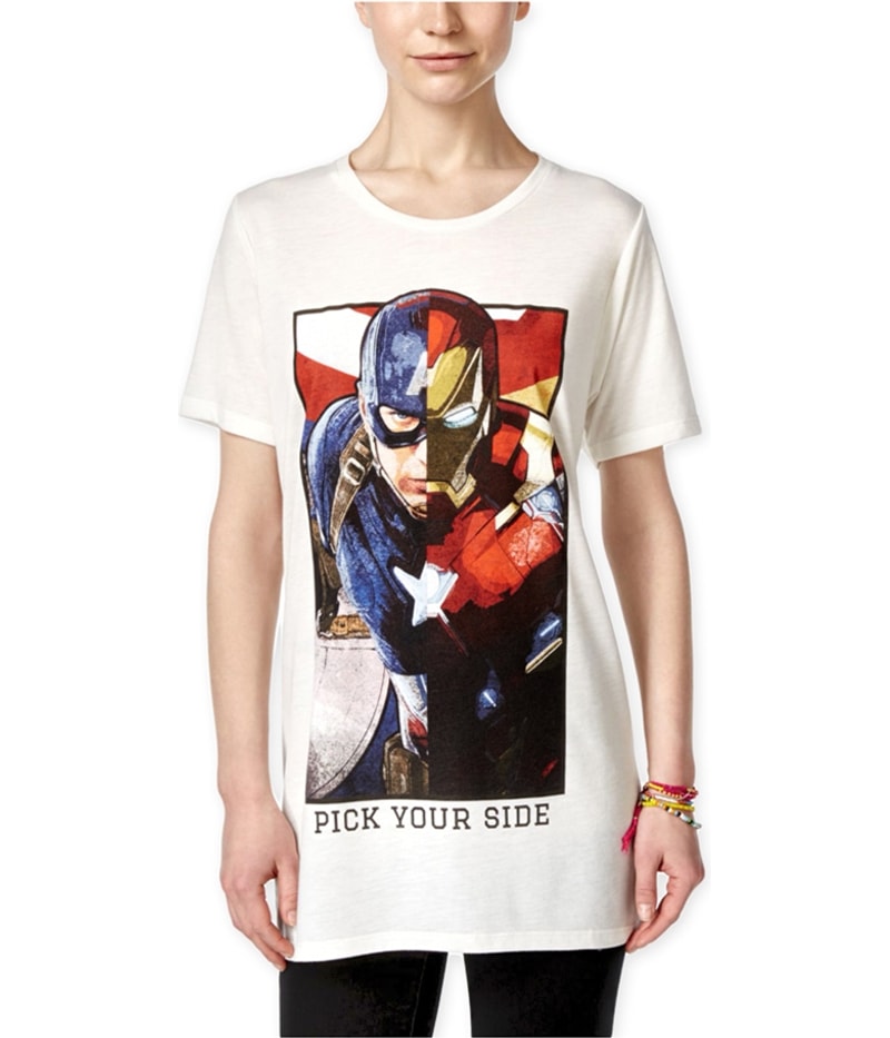 Mighty Fine Womens Avengers Pick Your Side Graphic T-Shirt in Ivory