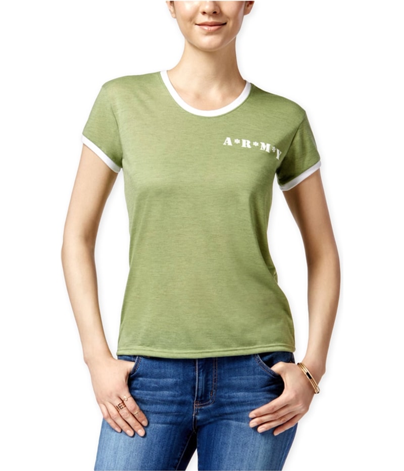 Mighty Fine Womens Army Ringer Graphic T-Shirt in Green