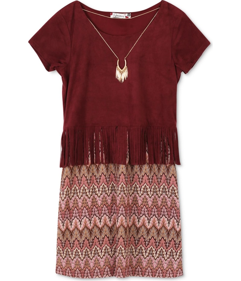 Speechless Girls Faux-Suede Knit A-line Dress in Red