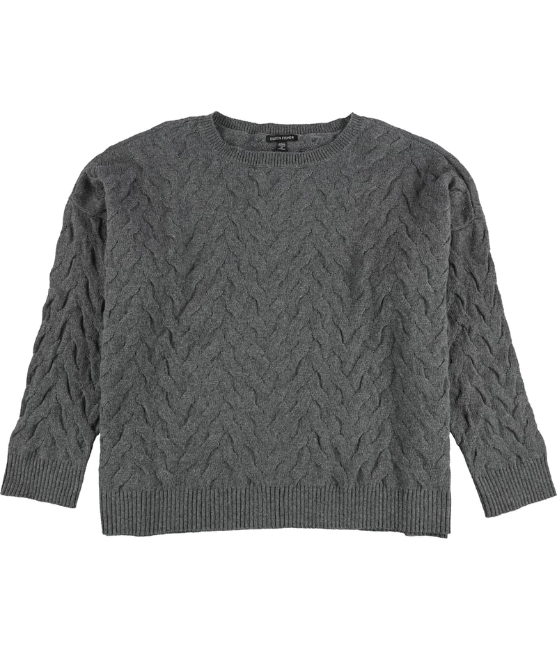 Eileen Fisher Womens Cable Knit Pullover Sweater in Gray