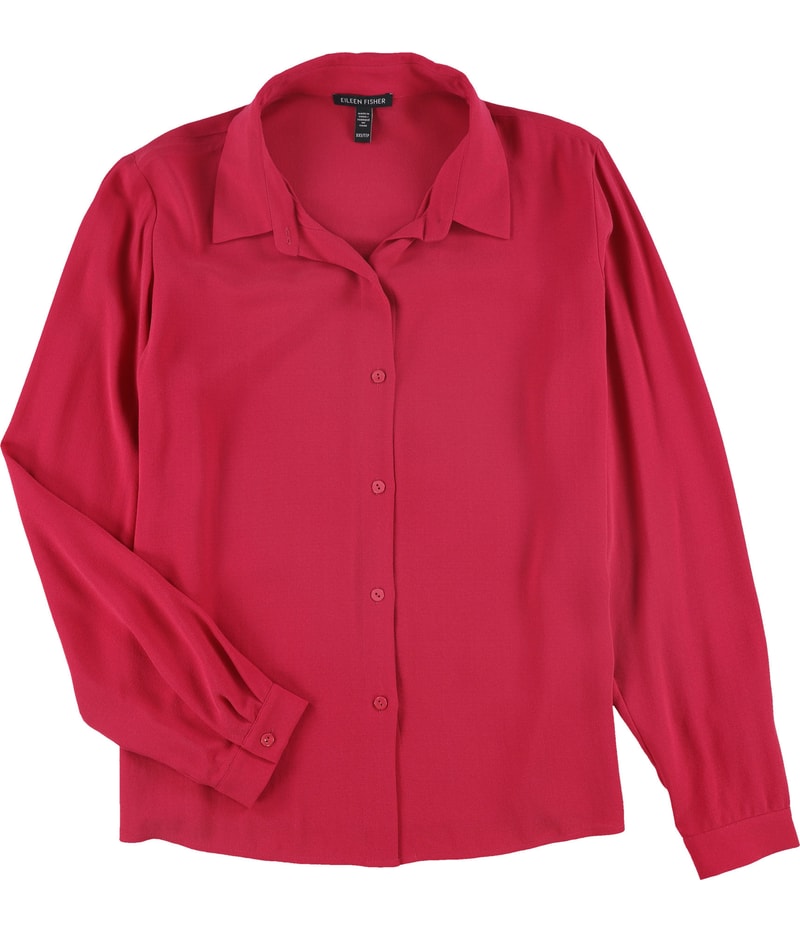 Eileen Fisher Womens Silk Button Up Shirt in Pink