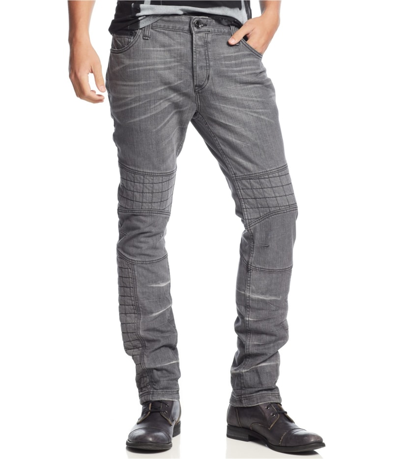 Rogue State Mens Moto Tapered Slim Jeans in Gray