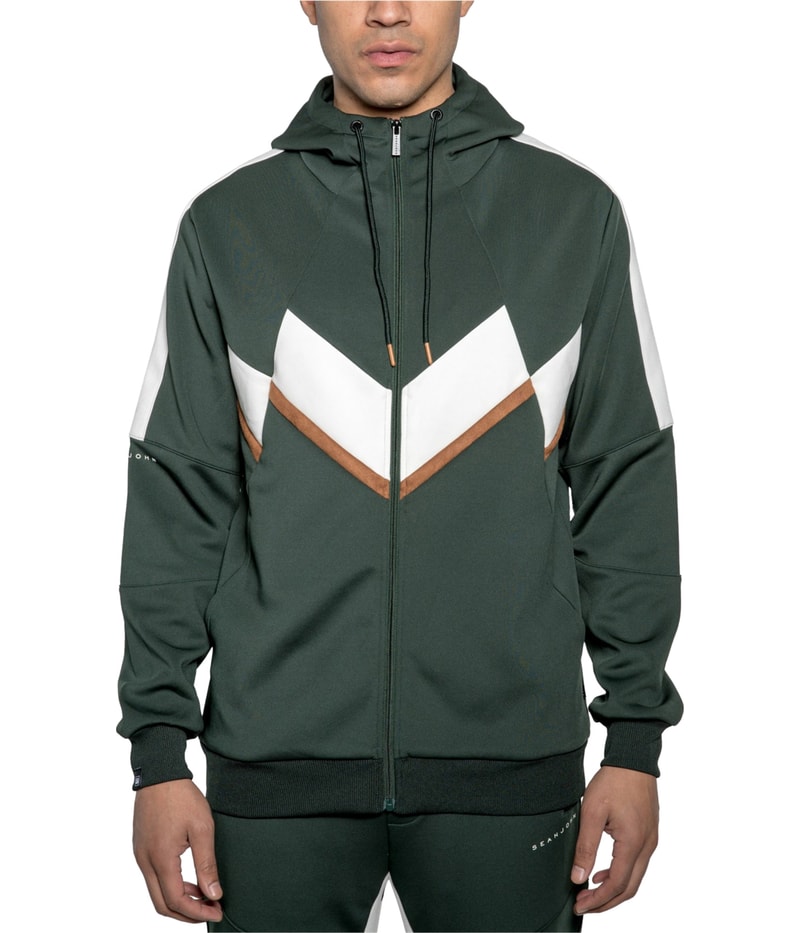 Sean John Mens Chevron Zip Hoodie Sweatshirt in Green
