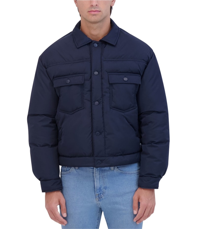 Hudson Mens Vintage Inspired Trucker Puffer Jacket in Navy