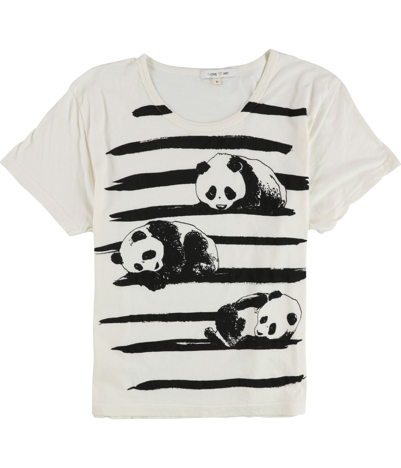 I LOVE H81 Womens Brush Pandas Graphic T-Shirt in White