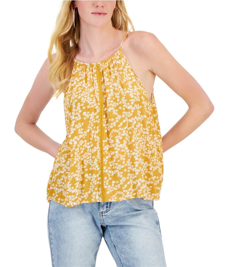 Hippie Rose Womens Floral Sleeveless Blouse Top in White and Yellow