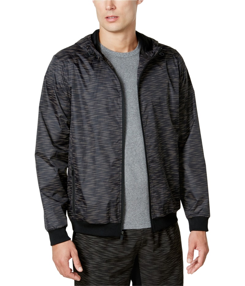 Ideology Mens Reflective Printed Windbreaker Jacket in Black