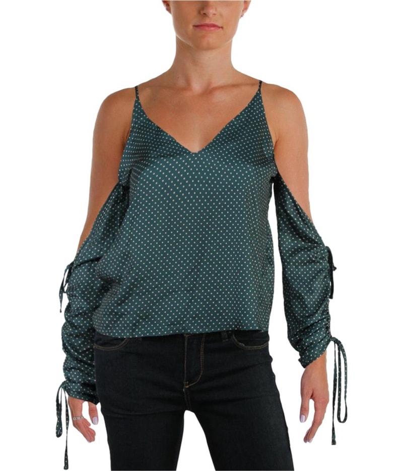 MinkPink Womens Dotted Cold Shoulder Blouse in Green