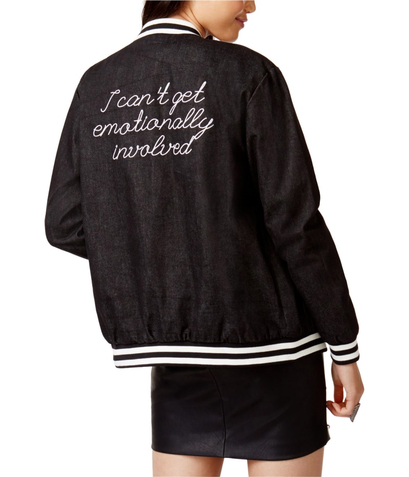 MinkPink Womens Denim Bomber Jacket in Black