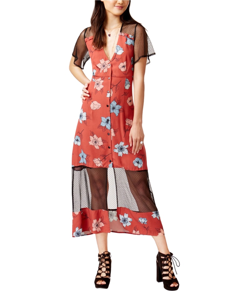 MinkPink Womens Mesh-Inset Maxi Dress in Red