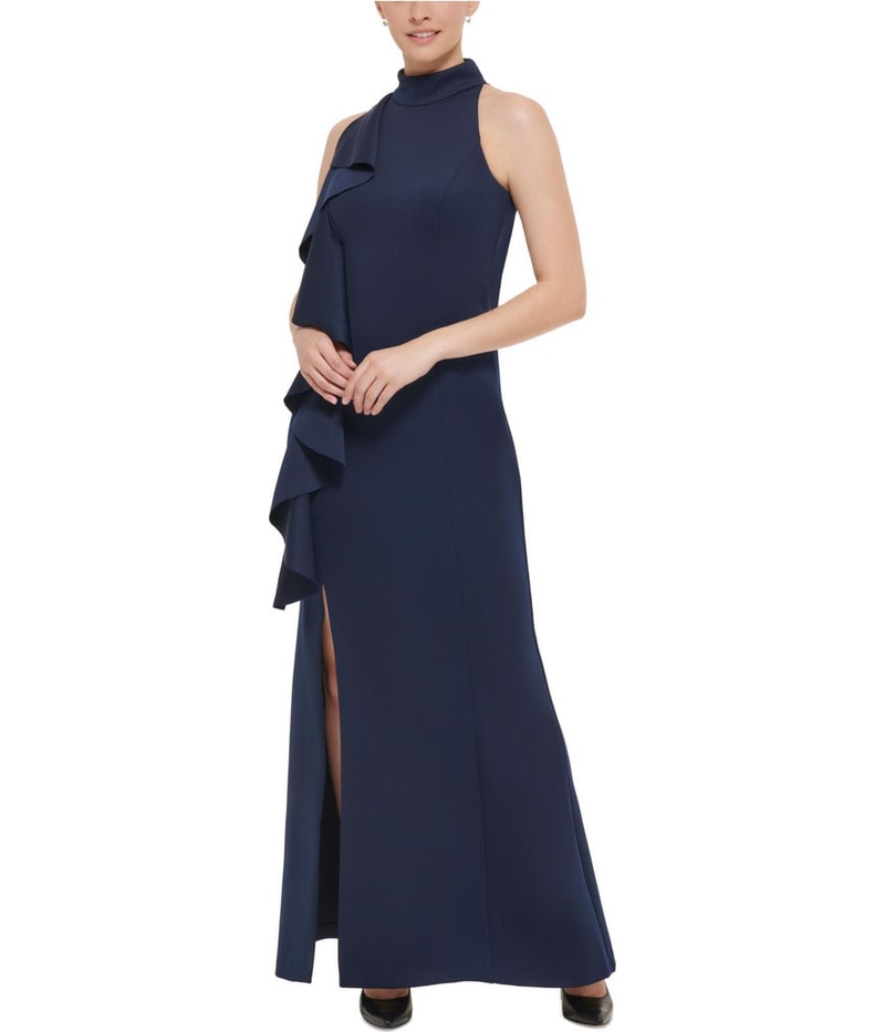 Jessica Howard Womens Scuba Halter Gown Dress in Navy