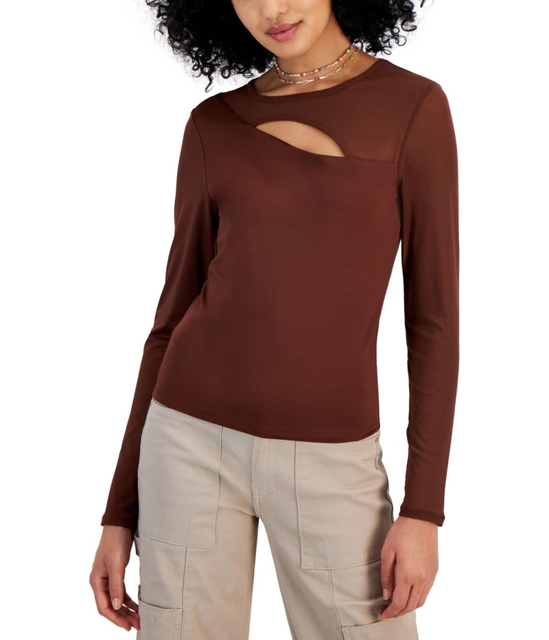 Crave Fame Womens Asymmetrical Mesh Knit Blouse