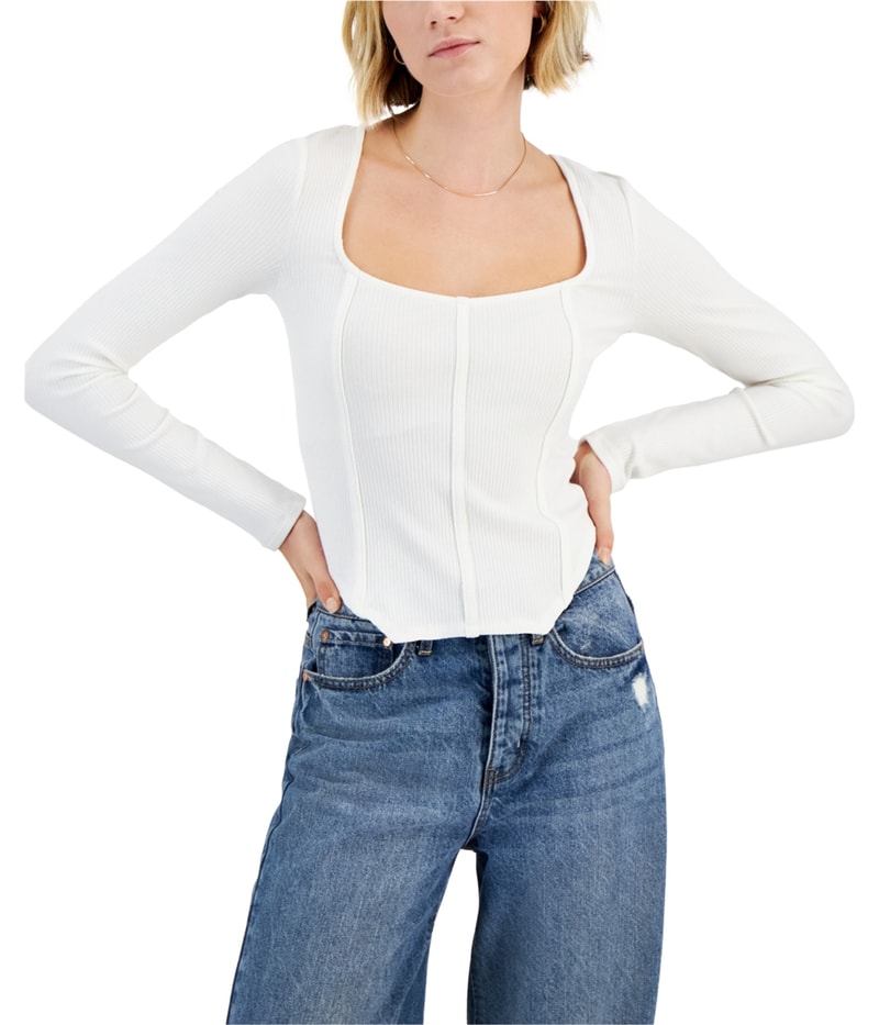 JUST POLLY Womens Ribbed Corset Embellished T-Shirt