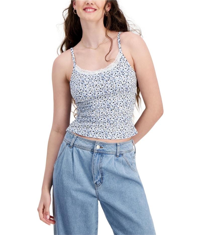 JUST POLLY Womens Ribbed Floral Tank Top