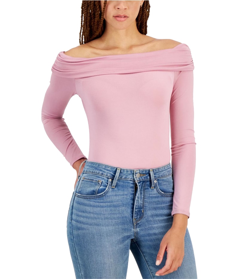 JUST POLLY Womens Ruching Bodysuit in Light Purple