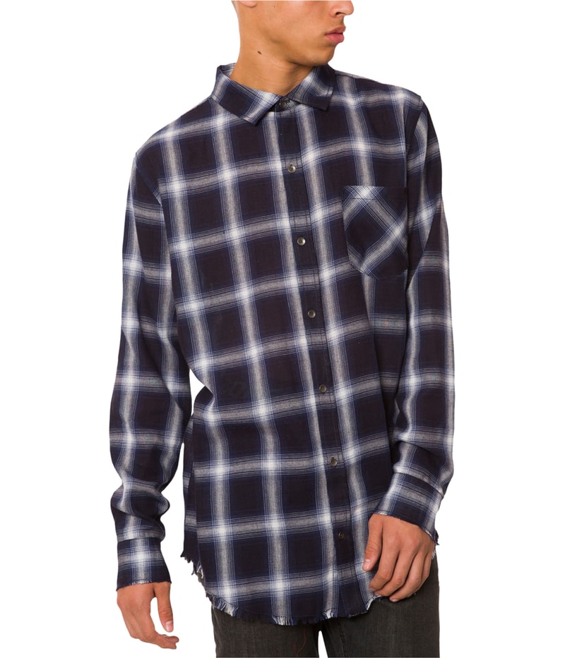 Jaywalker Mens Curved-Hem Button Up Shirt in Blue