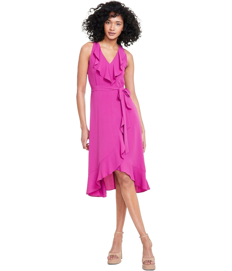 Kensie Womens Tie-Waist Wrap Ruffled Dress
