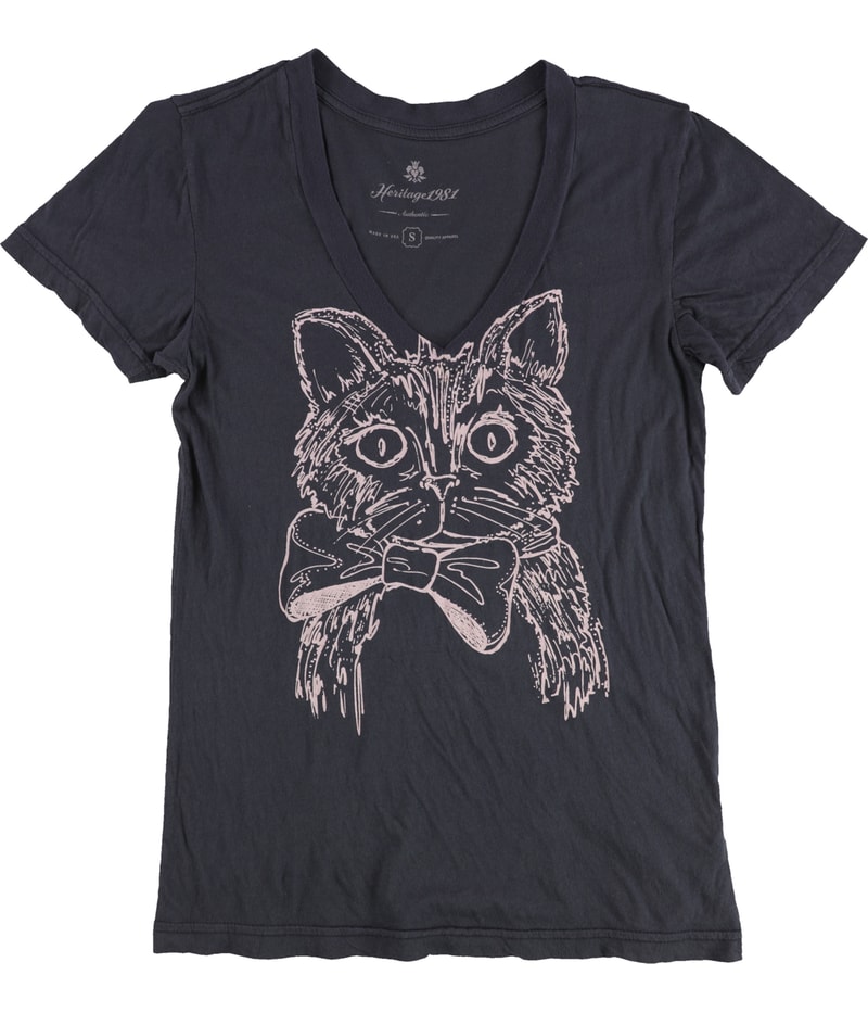 Heritage 1981 Womens Cat With Bowtie Graphic T-Shirt in Gray