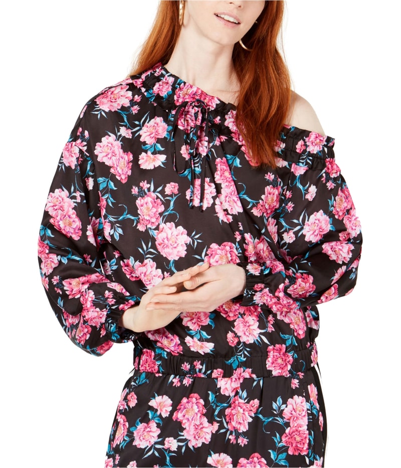 Kendall + Kylie Womens Floral Off the Shoulder Blouse in Black