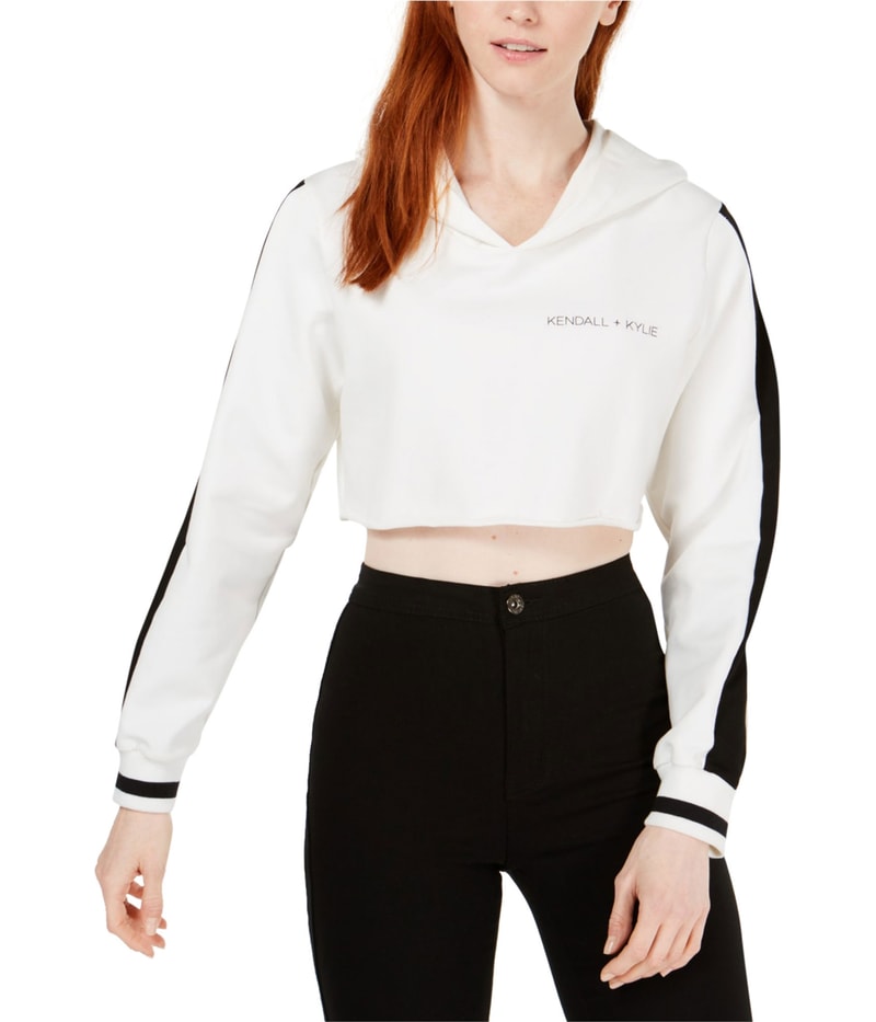 Kendall + Kylie Womens Cropped Hoodie Sweatshirt in White