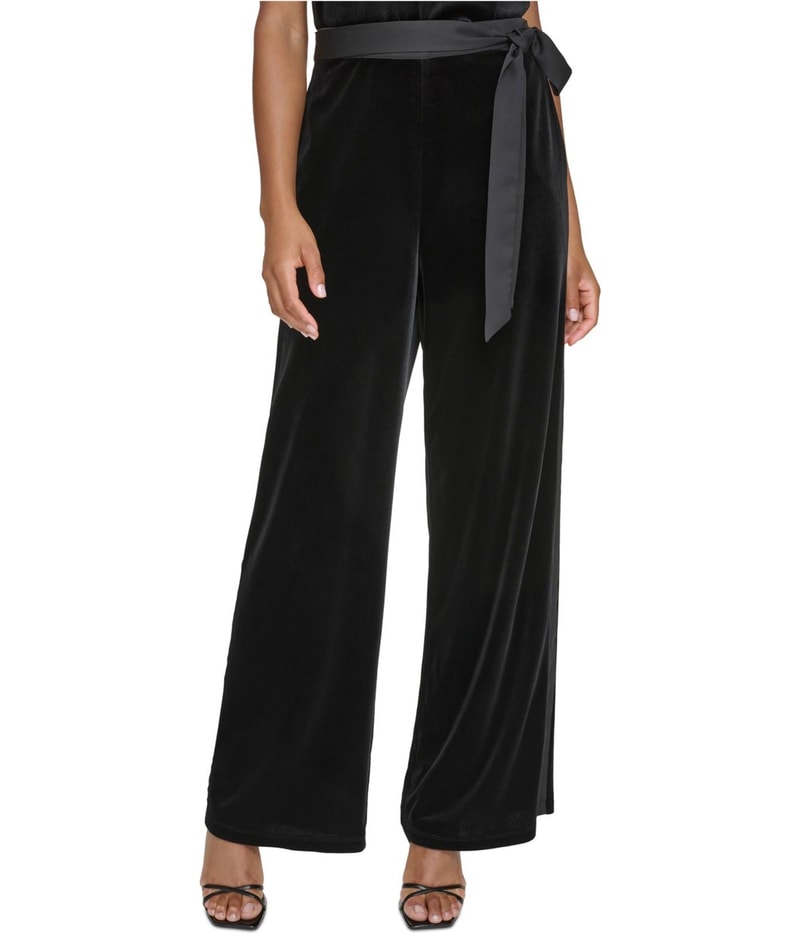 Karl Lagerfeld Womens Velvet Wide Leg Relaxed Dress Pants in Black