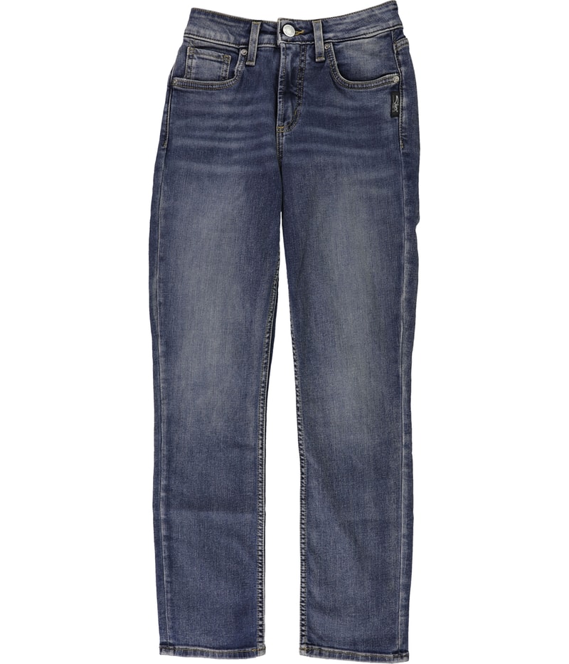 Silver Jeans Womens Solid Regular Straight Leg Jeans in Dark Blue