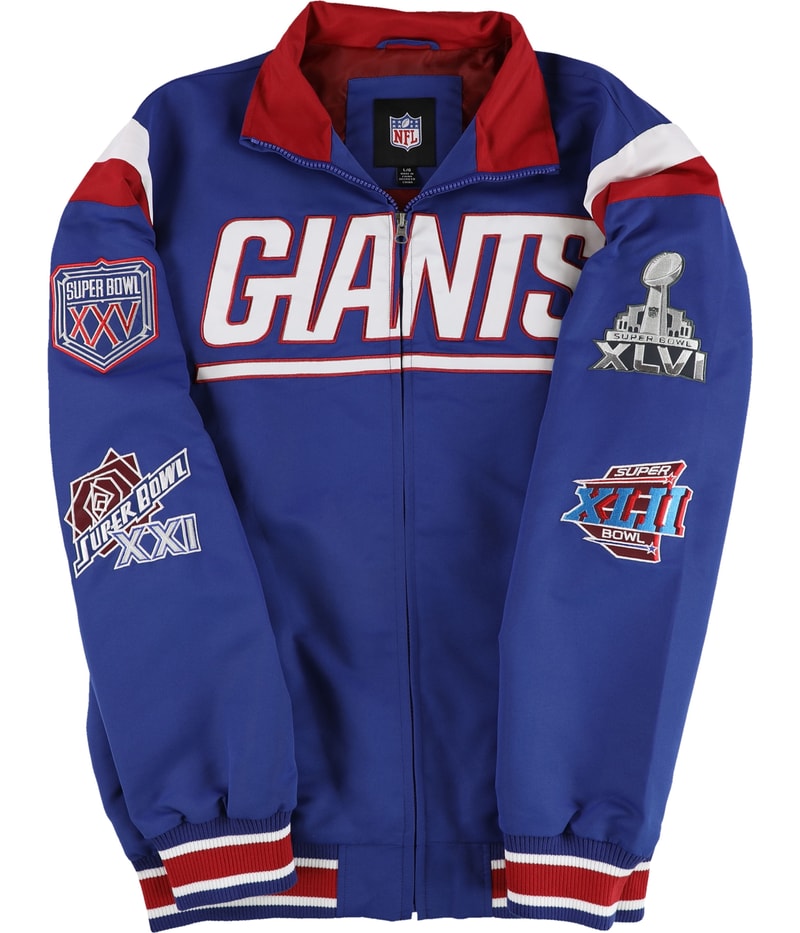 NFL Mens New York Giants 4 Time Super Bowl Champ Bomber Jacket in Blue