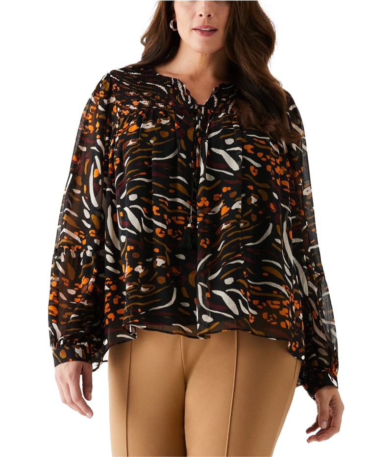 Ella Rafaella Womens Animal Print Peasant Blouse
