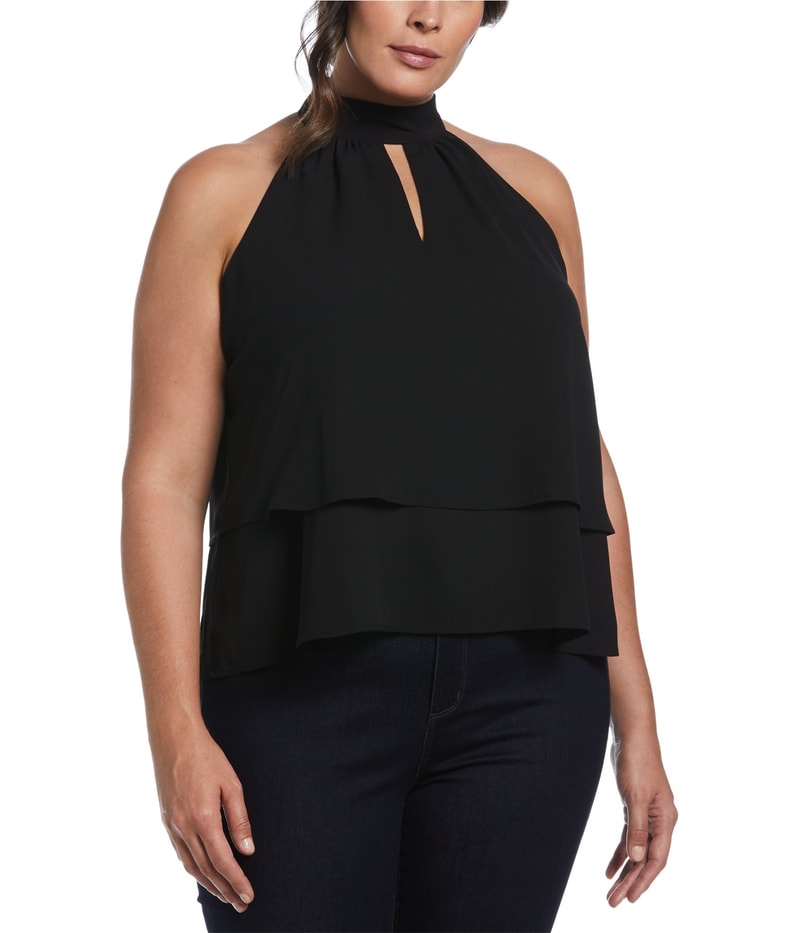 Ella Rafaella Womens Tiered Halter Blouse Top in Black