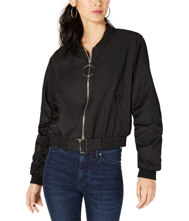 Sage The Label Womens Cropped Bomber Jacket in Black